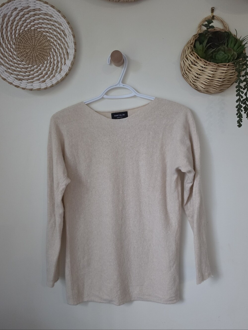 Bartolini Italy Cream Knit Long Sleeve Sweater Cashmere Silk Wool Blend
